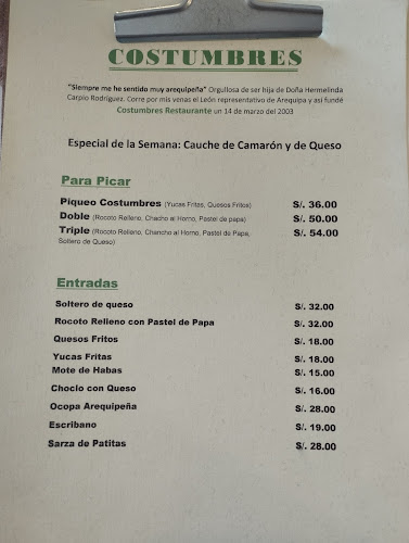 Costumbres - Restaurante Arequipeño - Gastronomía y hostelería